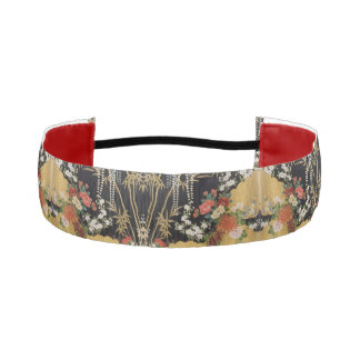 Black and Gold Traditional Japanese Kimono Floral  Athletic Headband