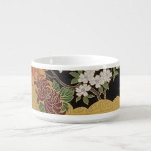 Black and Gold Traditional Japanese Kimono Floral Bowl