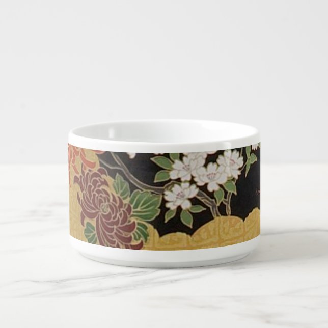 Black and Gold Traditional Japanese Kimono Floral  Bowl (Center)