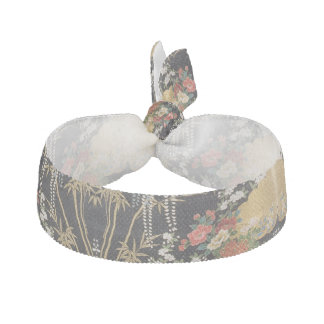 Black and Gold Traditional Japanese Kimono Floral  Elastic Hair Tie