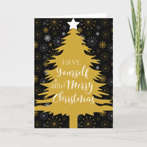 Black and Gold Tree Merry Christmas Holiday Card
