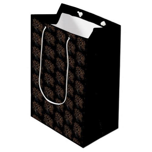 Black and Gold Tree Pattern Halloween Medium Gift Bag