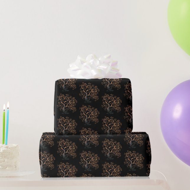 Black and Gold Tree Pattern Halloween Wrapping Paper (Party Gifts)