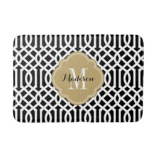 Black and Gold Trellis Monogram Bathroom Mat