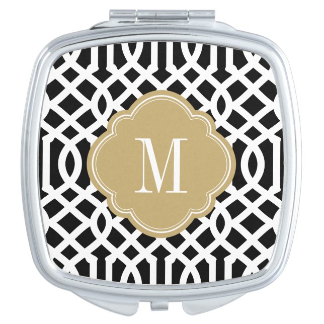 Black and Gold Trellis Monogram Vanity Mirror (Front)