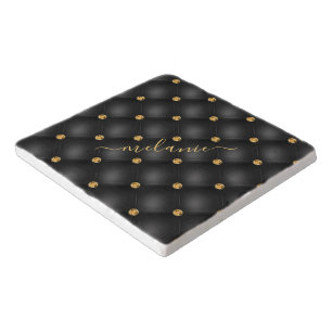Black and Gold Trivet with Custom Name