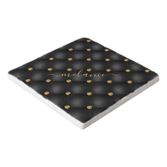 Black and Gold Trivet with Custom Name (Corner)