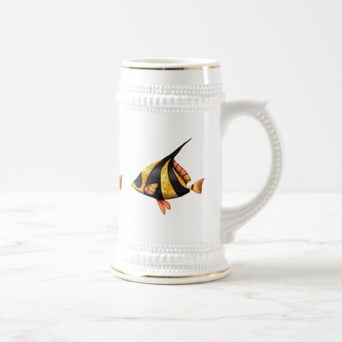 Black and gold tropical angle fish beer stein