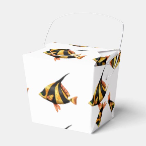 Black and gold tropical angle fish favor boxes