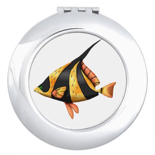 Black and gold tropical angle fish mirror for makeup