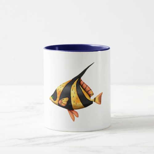 Black and gold tropical angle fish mug