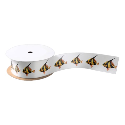 Black and gold tropical angle fish satin ribbon