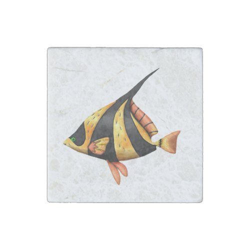 Black and gold tropical angle fish stone magnet