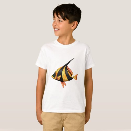 Black and gold tropical angle fish T_Shirt