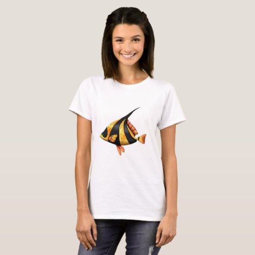 Black and gold tropical angle fish T_Shirt