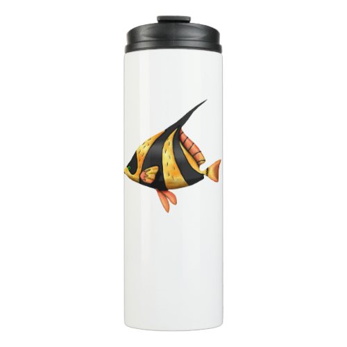 Black and gold tropical angle fish thermal tumbler