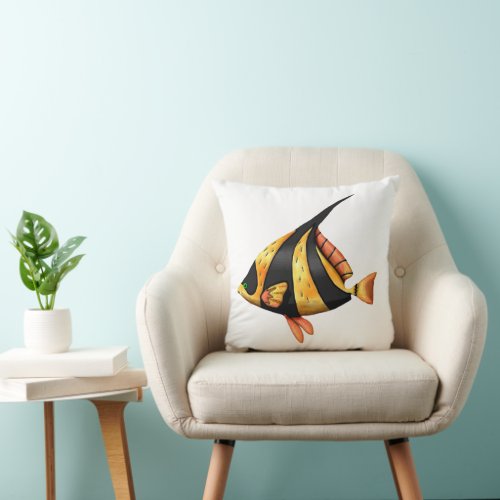 Black and gold tropical angle fish throw pillow