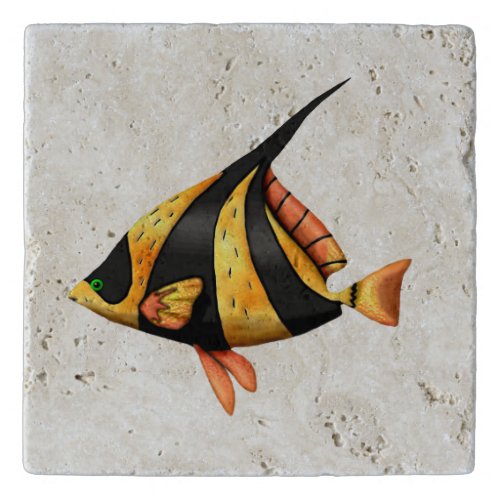 Black and gold tropical angle fish trivet