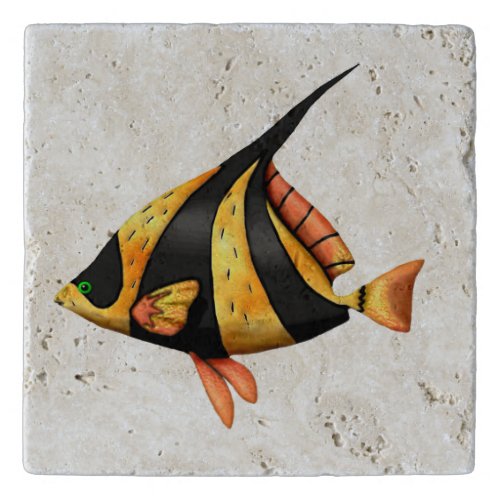 Black and gold tropical angle fish trivet