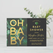 Black and Gold Tropical Baby Shower Invitation (Standing Front)
