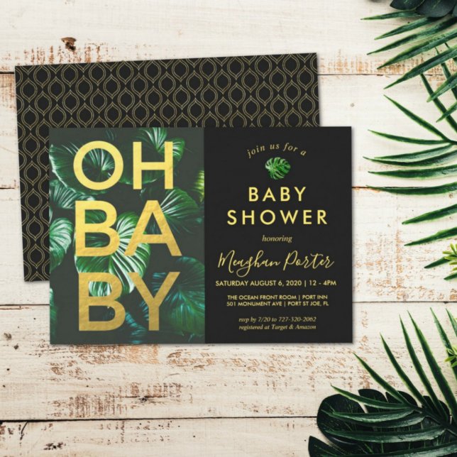 Black and Gold Tropical Baby Shower Invitation