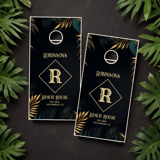Black and Gold Tropical Beach House Cornhole Set (Black and Gold Tropical Beach House Cornhole Set)