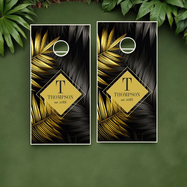 Black and Gold Tropical Beach House Cornhole Set (Black and Gold Tropical Beach House Cornhole Set)