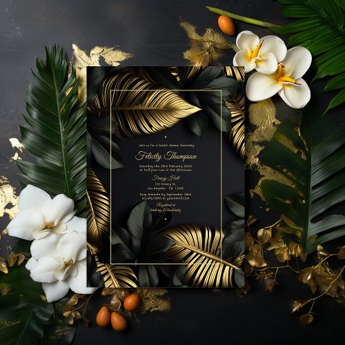 Black and Gold Tropical Bridal Shower Invitation