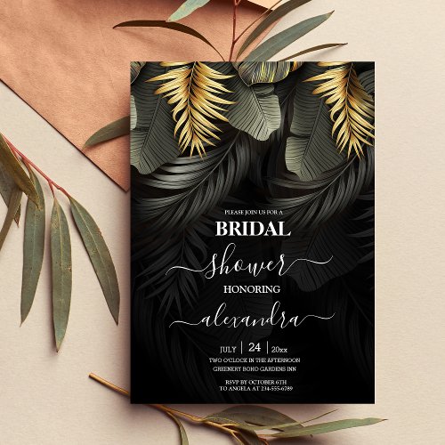 Black and Gold Tropical Destination Bridal Invitat Invitation