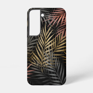 Black and gold tropical flowers and leaves Pattern Samsung Galaxy S22 Case