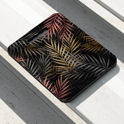 Black and gold tropical flowers and leaves Pattern Seat Cushion