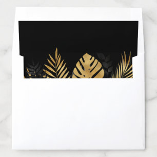 Black and Gold Tropical Palm Wedding Envelope Liner