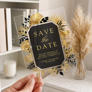 Black and Gold Tropical Palm Wedding Save the Date