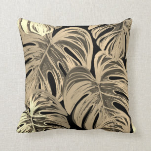 Black and Gold Tropical Palms Throw Pillow