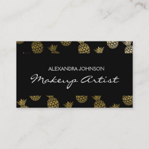 Black and Gold Tropical Pineapple Makeup Artist Business Card