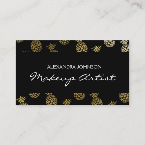Black and Gold Tropical Pineapple Makeup Artist Business Card
