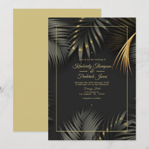 Black and Gold Tropical Wedding Invitation