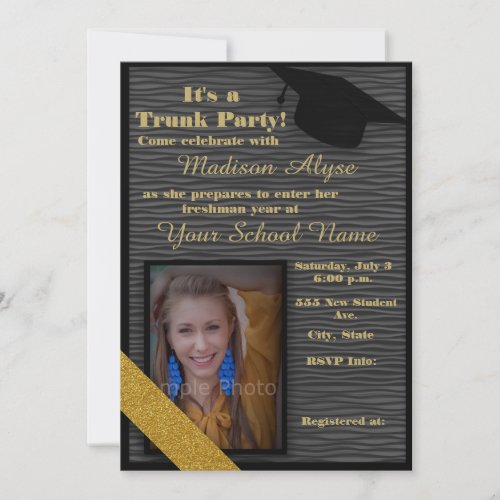 Black and Gold Trunk College Party Photo Invitation