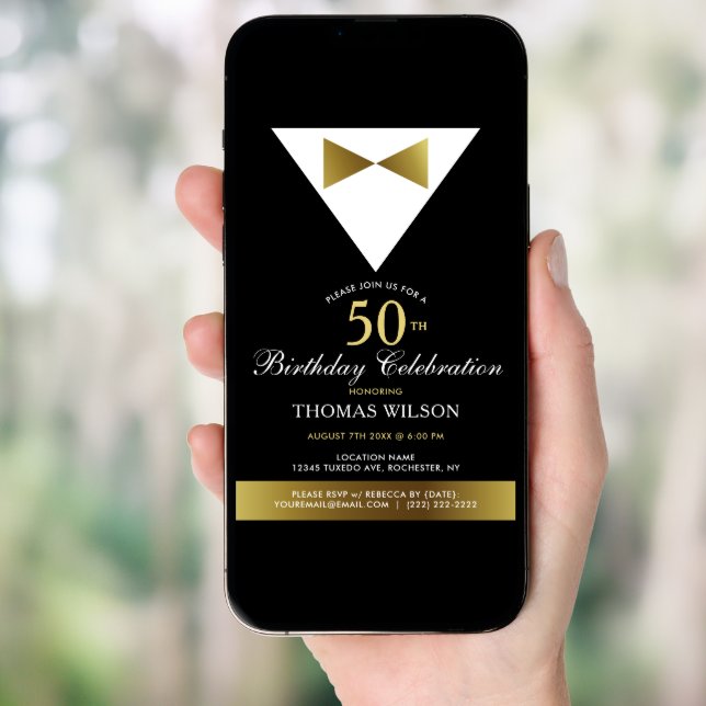 Black and Gold Tuxedo | 50th Birthday Invitations (Front Digital)