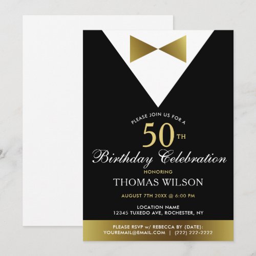 Black and Gold Tuxedo | 50th Birthday Invitations