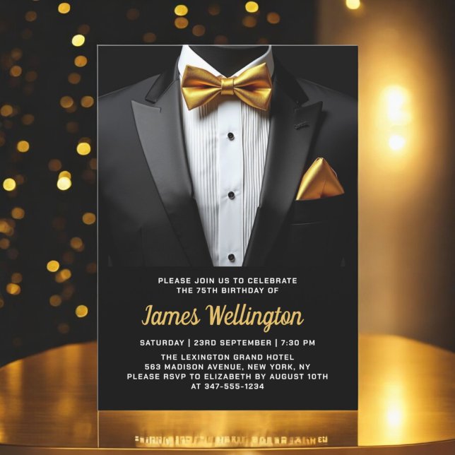 Black and Gold Tuxedo Birthday Event Invitation (Creator Uploaded)