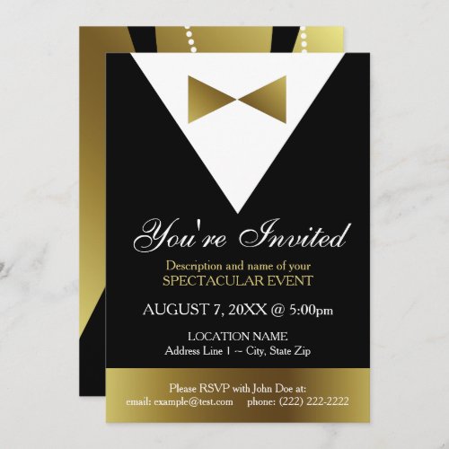 Black and Gold Tuxedo Invitations  Elegant Party