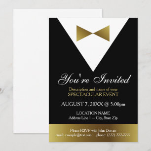 Black and Gold Tuxedo Invitations Formal Party