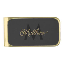 Black and Gold Typography Add Name & Monogram Mens