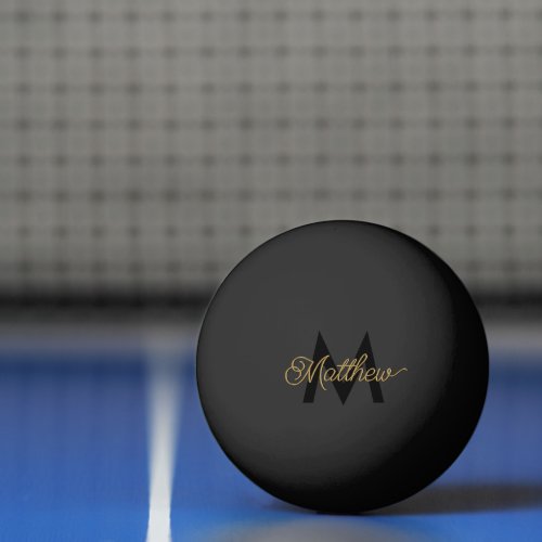 Black and Gold Typography Add Name  Monogram Mens Ping Pong Ball