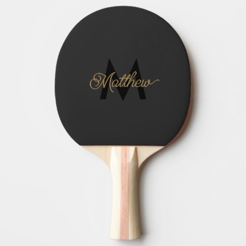 Black and Gold Typography Add Name  Monogram Mens Ping Pong Paddle
