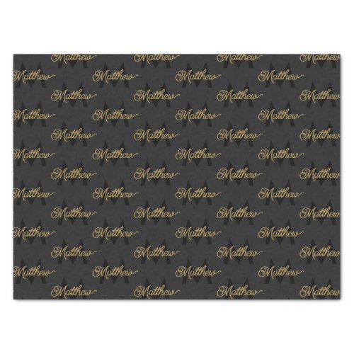 Black and Gold Typography Add Name  Monogram Mens Tissue Paper