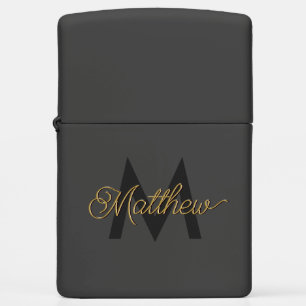 Black and Gold Typography Add Name & Monogram Mens Zippo Lighter