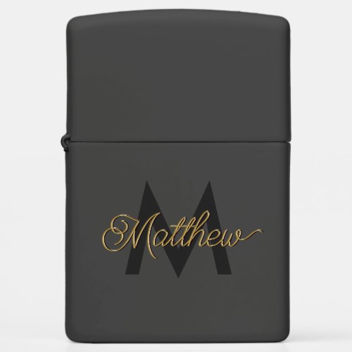 Black and Gold Typography Add Name  Monogram Mens Zippo Lighter