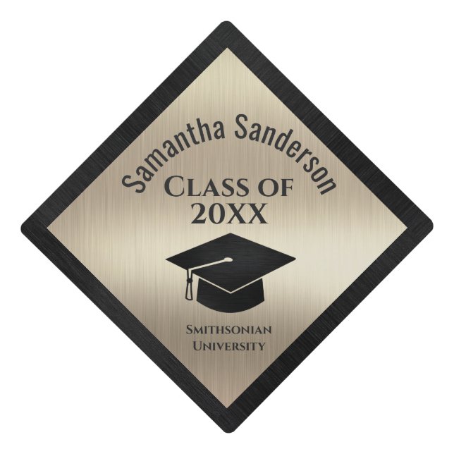 Black and Gold Typography Class of 2022 and School Graduation Cap Topper (Front)